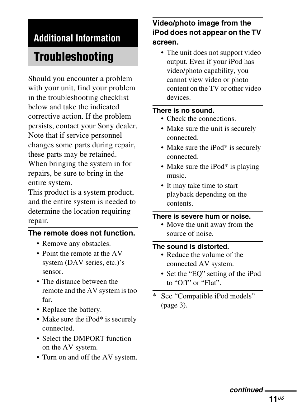 Additional information, Troubleshooting | Sony TDM-iP10 User Manual | Page 11 / 40