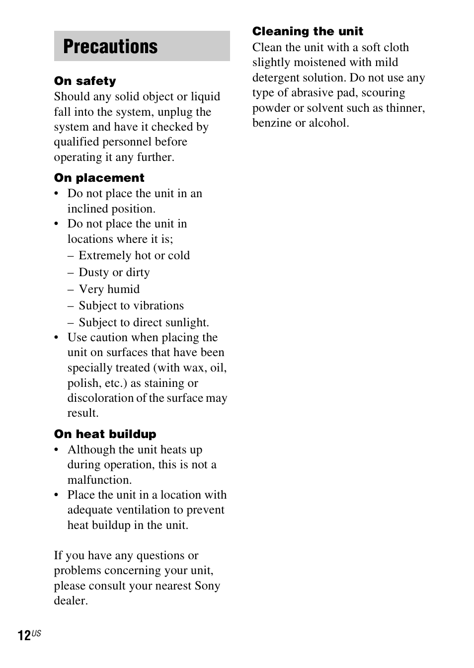 Precautions | Sony TDM-iP10 User Manual | Page 12 / 40