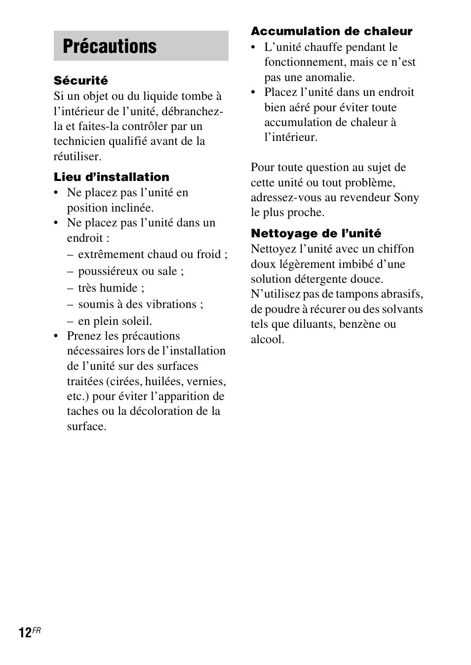 Précautions | Sony TDM-iP10 User Manual | Page 24 / 40