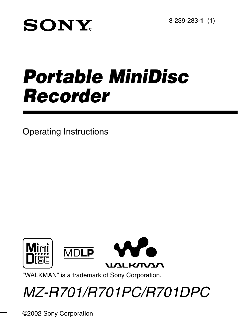 Sony MZ-R701 User Manual | 68 pages