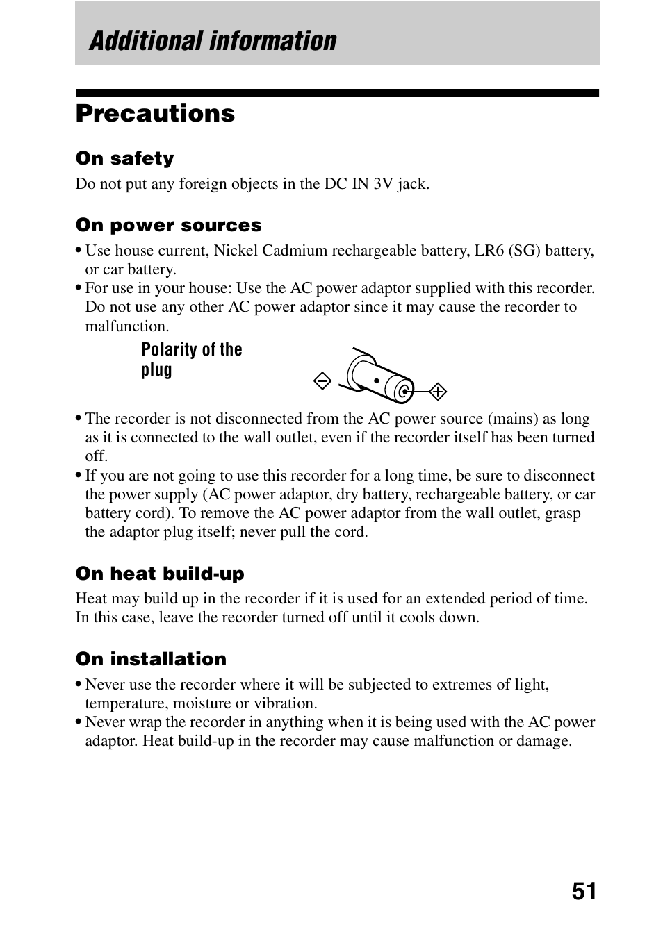 Additional information, Precautions | Sony MZ-R701 User Manual | Page 51 / 68