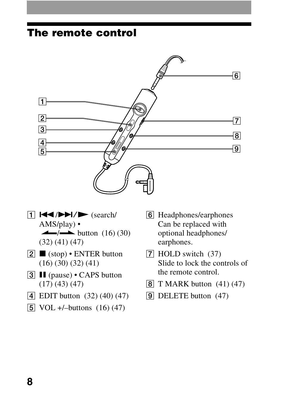 The remote control, 8the remote control | Sony MZ-R701 User Manual | Page 8 / 68