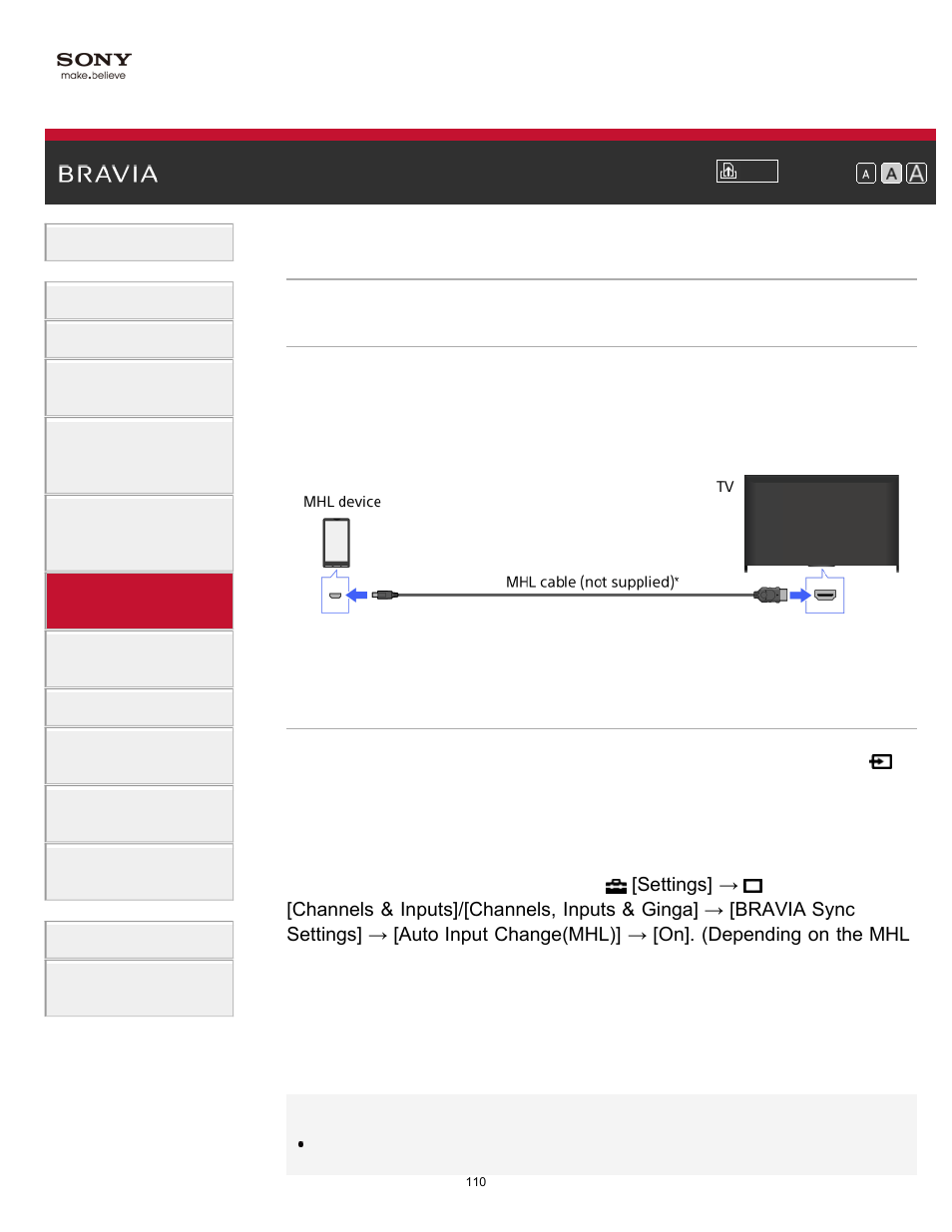 Mhl device (smartphone, tablet, etc.) | Sony XBR-49X850B User Manual | Page 116 / 254