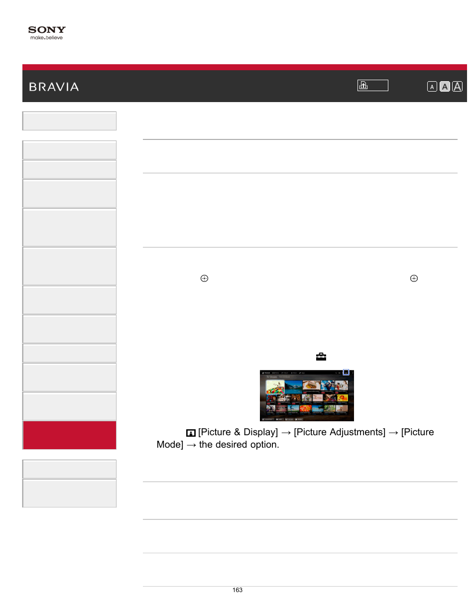 Selecting picture mode | Sony XBR-49X850B User Manual | Page 169 / 254