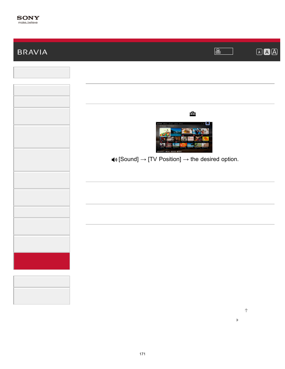 Setting the sound according to the tv position | Sony XBR-49X850B User Manual | Page 177 / 254