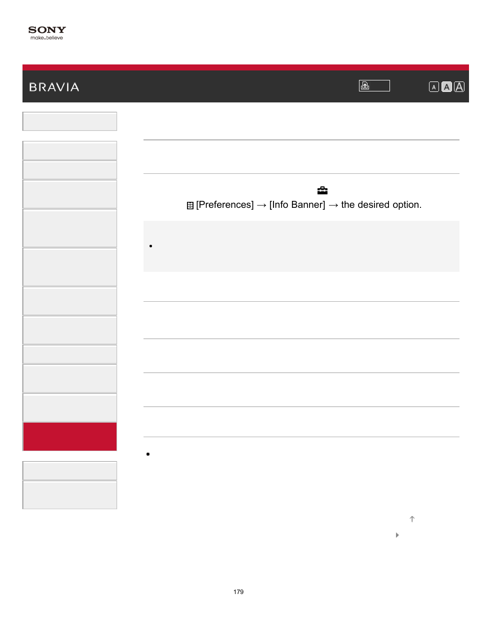 Setting the information banner | Sony XBR-49X850B User Manual | Page 185 / 254