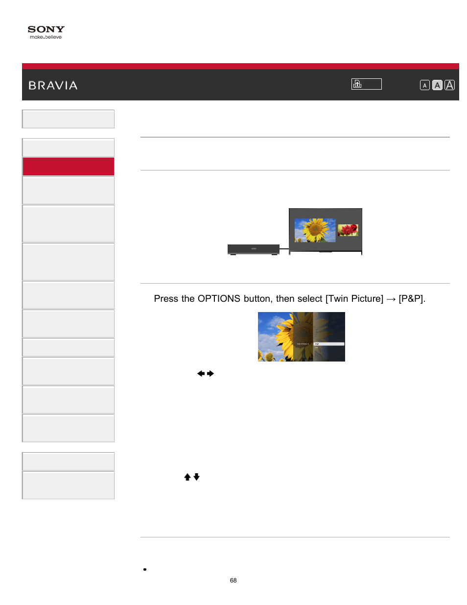 Displaying left-and-right pictures (p&p) | Sony XBR-49X850B User Manual | Page 74 / 254