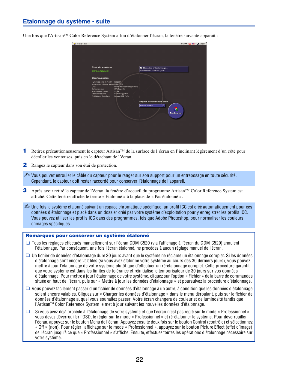 Etalonnage du système - suite | Sony GDM-C520 User Manual | Page 52 / 91
