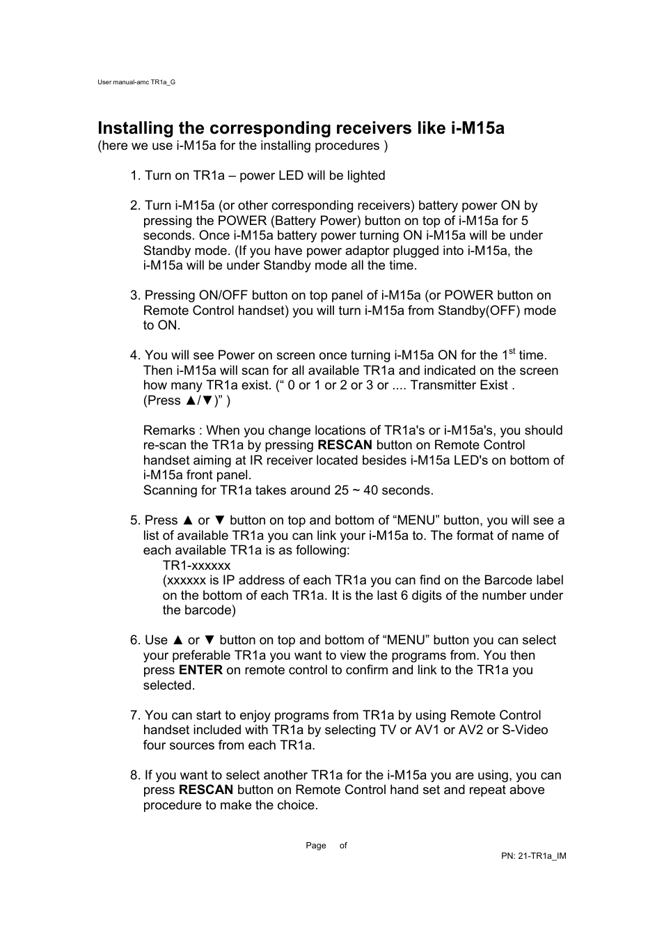 Installing the corresponding receivers like i-m15a | AMC TR1A User Manual | Page 12 / 17