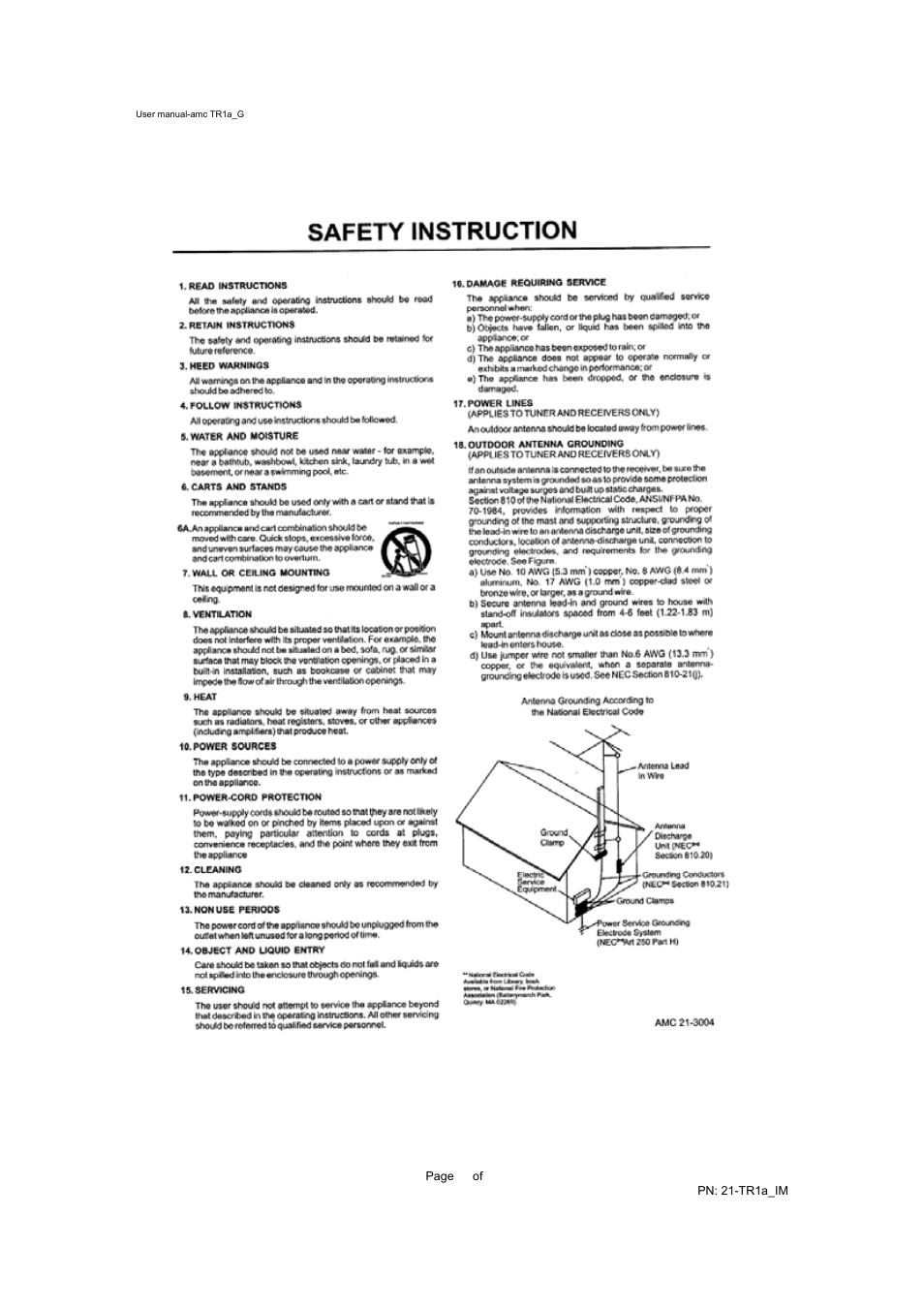 AMC TR1A User Manual | Page 16 / 17