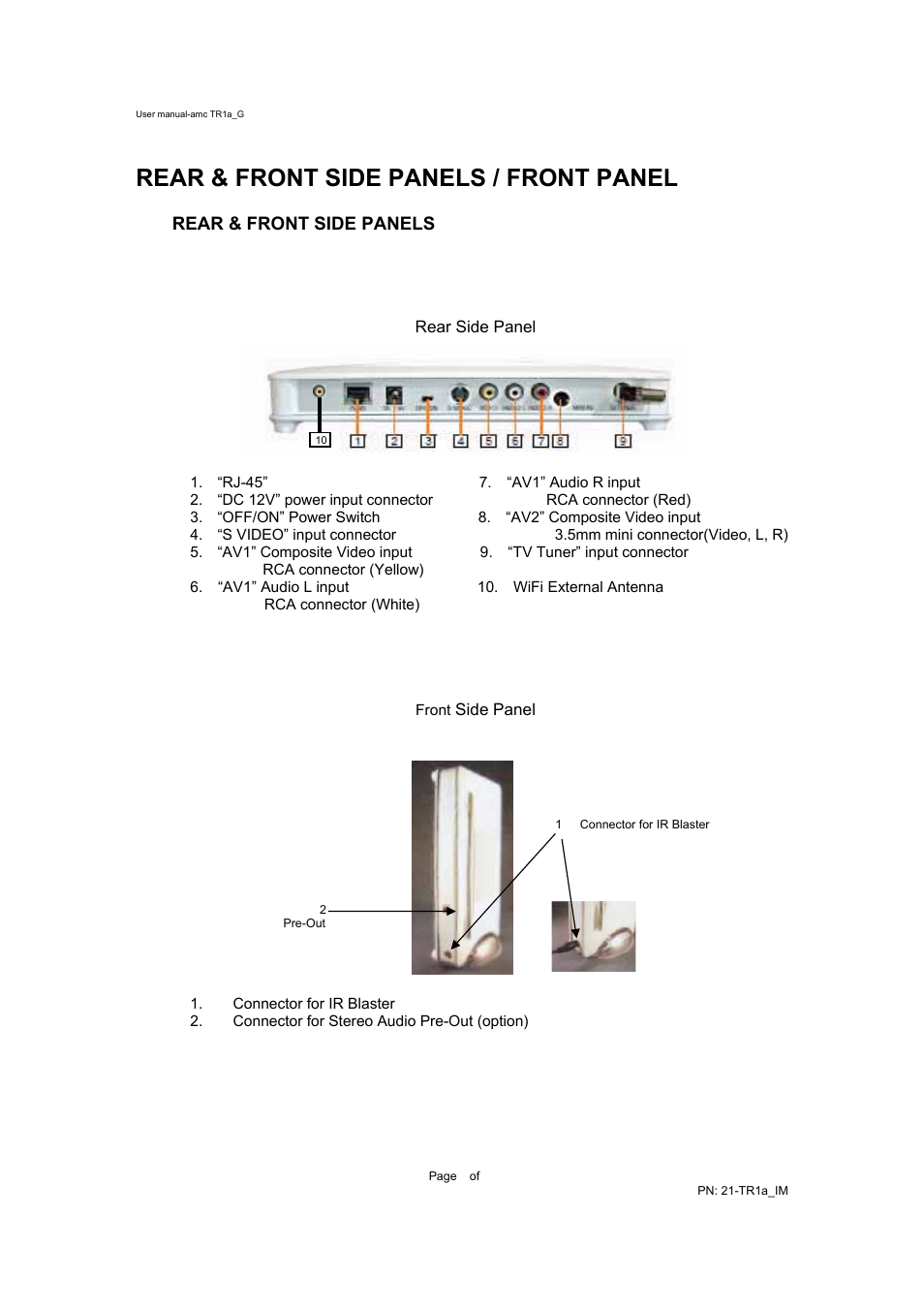 Rear & front side panels / front panel | AMC TR1A User Manual | Page 4 / 17