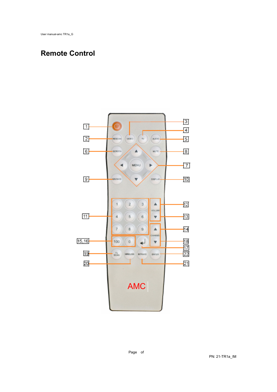 Remote control | AMC TR1A User Manual | Page 8 / 17