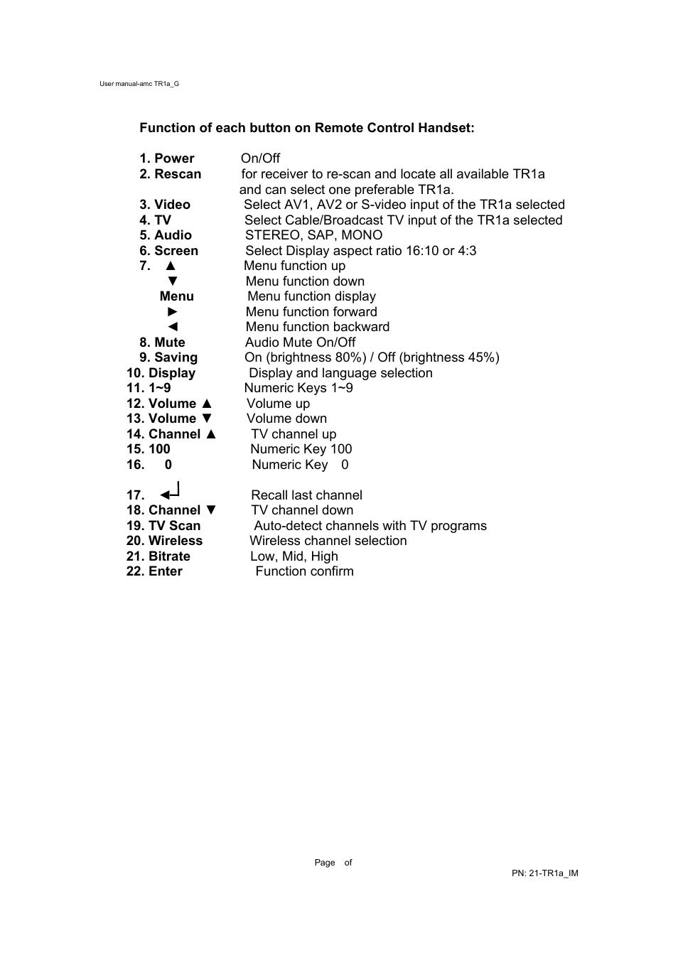 AMC TR1A User Manual | Page 9 / 17