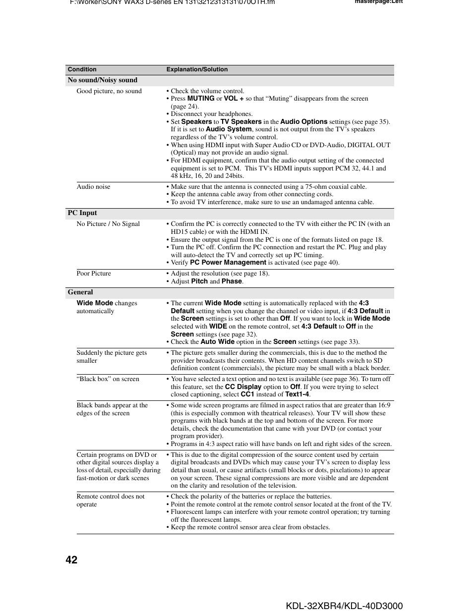 Sony KDL-32XBR4 User Manual | Page 42 / 48