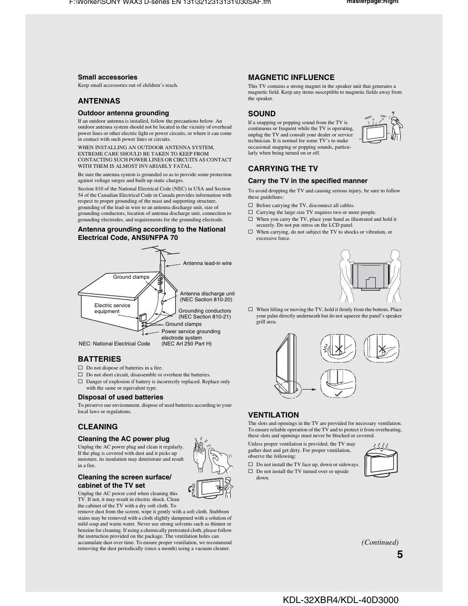 Sony KDL-32XBR4 User Manual | Page 5 / 48