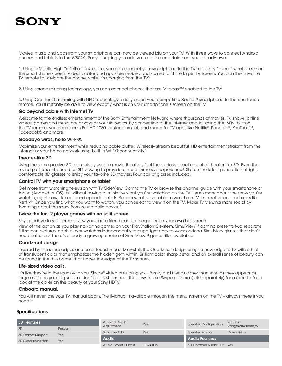 Sony KDL-47W802A User Manual | Page 2 / 5