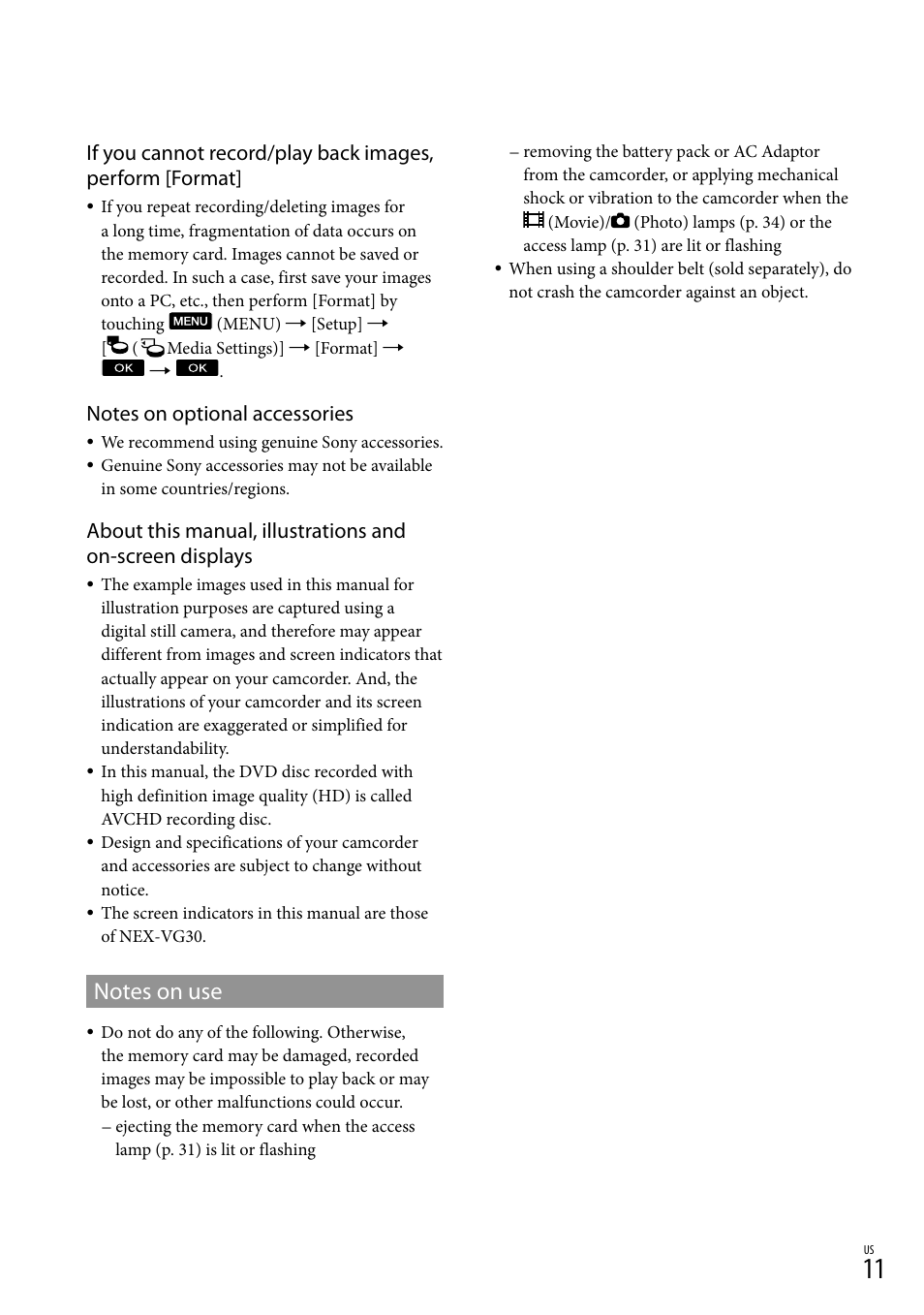 Sony NEX-VG30H User Manual | Page 11 / 155