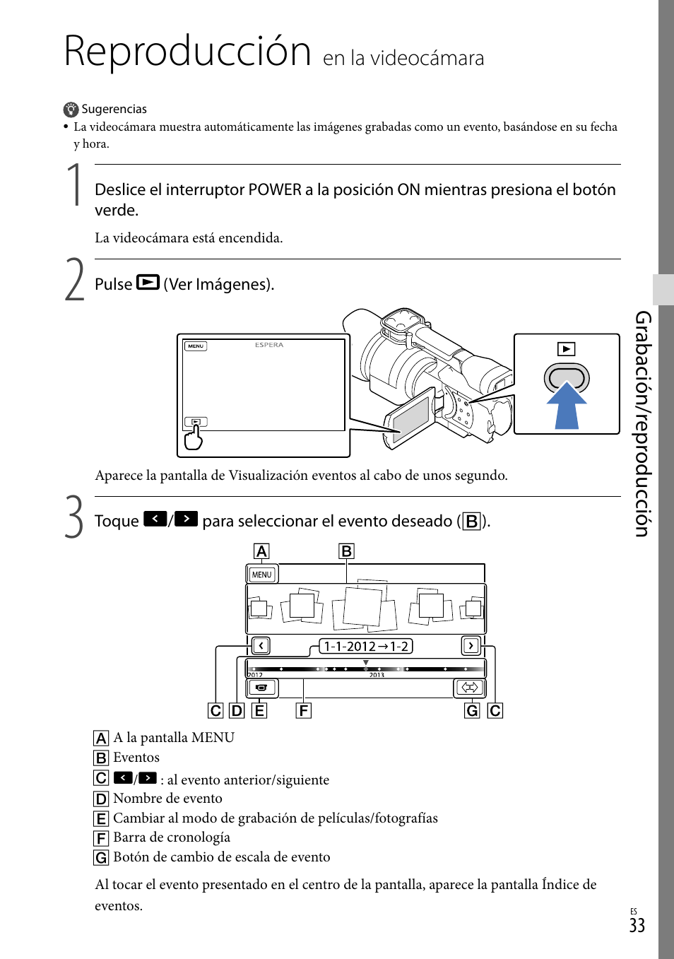 Reproducción en la videocámara, Reproducción | Sony NEX-VG30H User Manual | Page 111 / 155