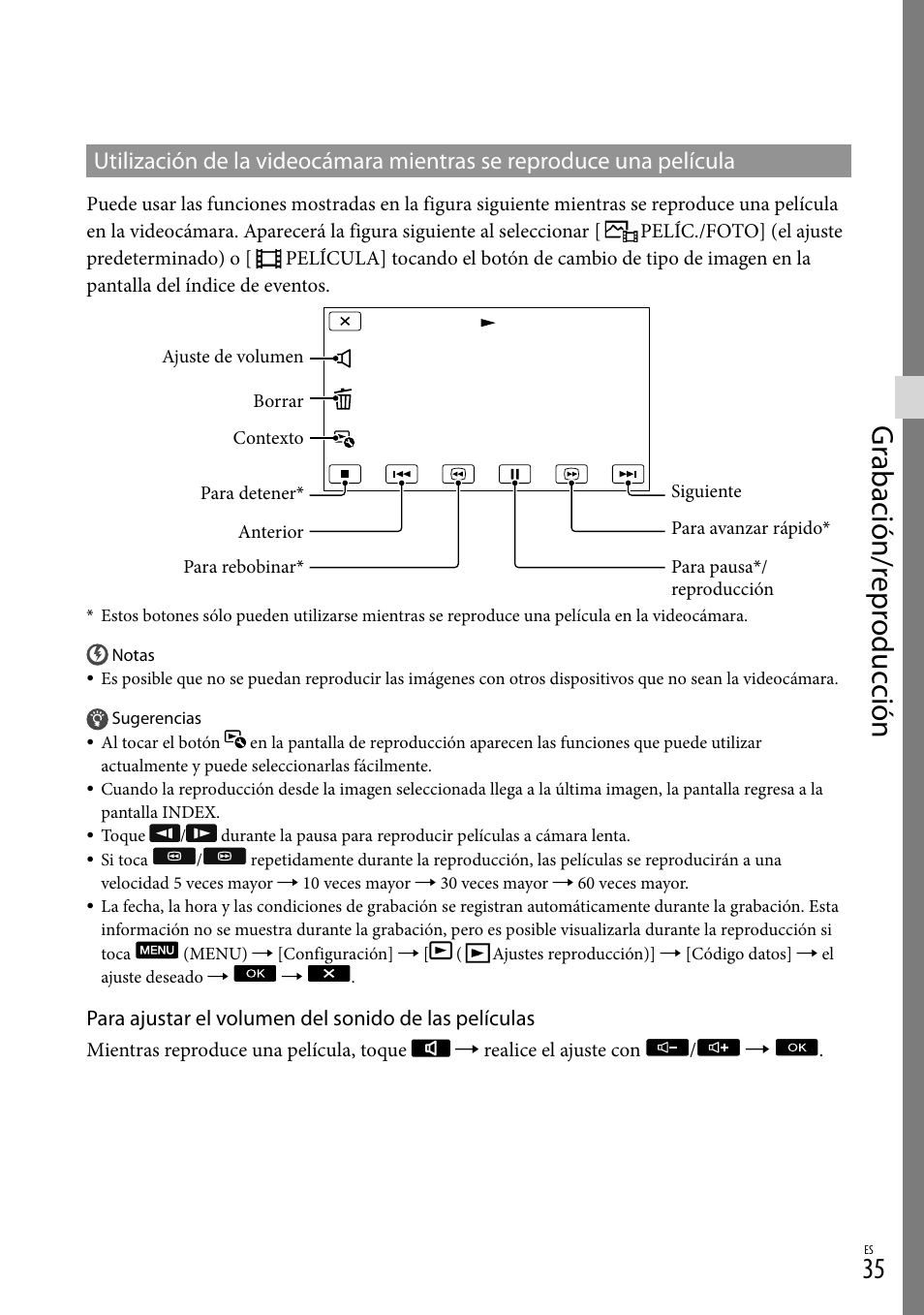 Gr abación/r epr oduc ción | Sony NEX-VG30H User Manual | Page 113 / 155