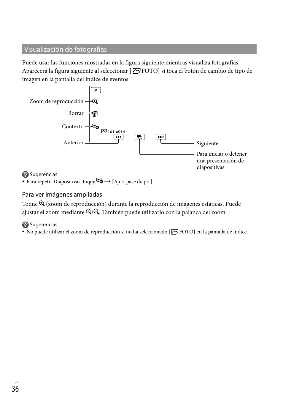 Visualización de fotografías | Sony NEX-VG30H User Manual | Page 114 / 155