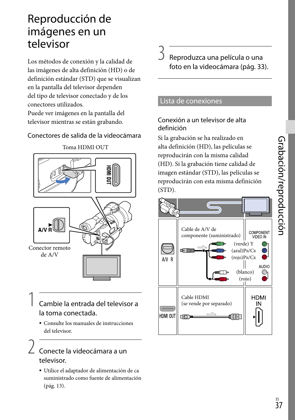 Reproducción de imágenes en un televisor, Gr abación/r epr oduc ción | Sony NEX-VG30H User Manual | Page 115 / 155