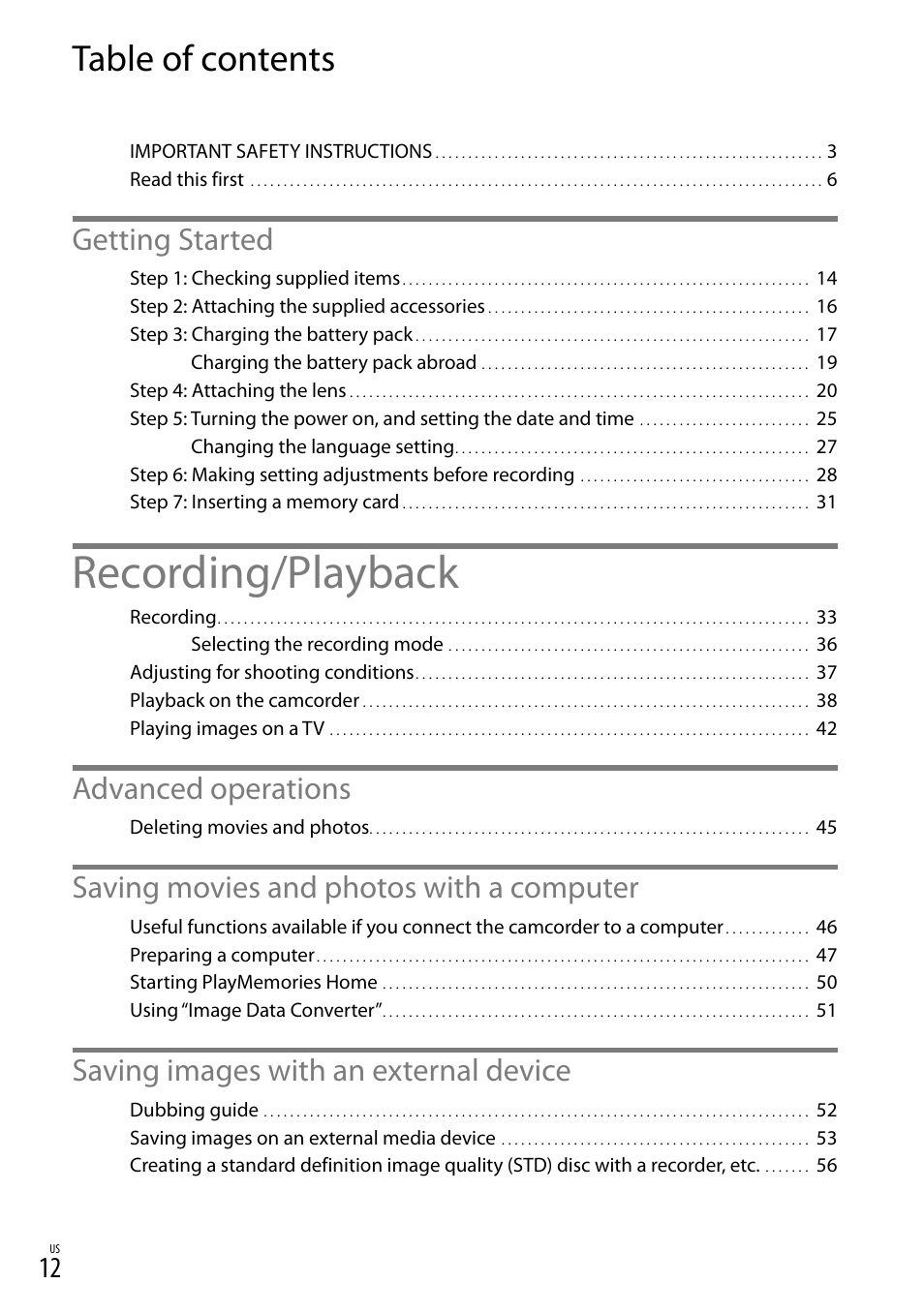 Sony NEX-VG30H User Manual | Page 12 / 155