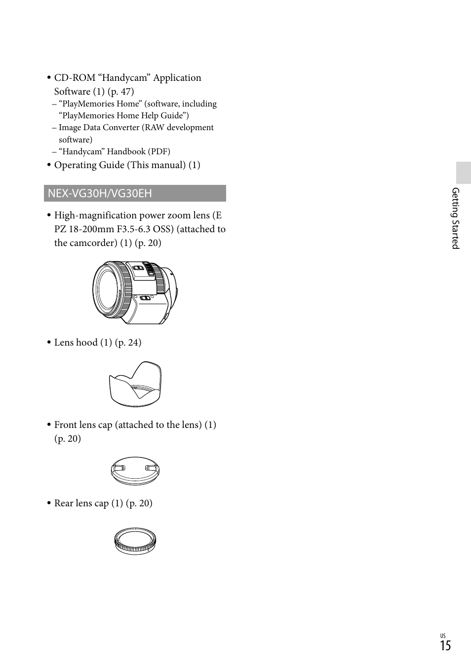 Nex-vg30h/vg30eh | Sony NEX-VG30H User Manual | Page 15 / 155