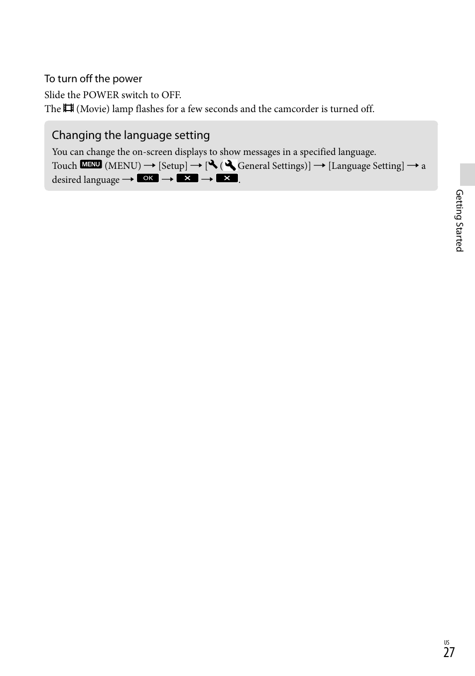 Changing the language setting | Sony NEX-VG30H User Manual | Page 27 / 155