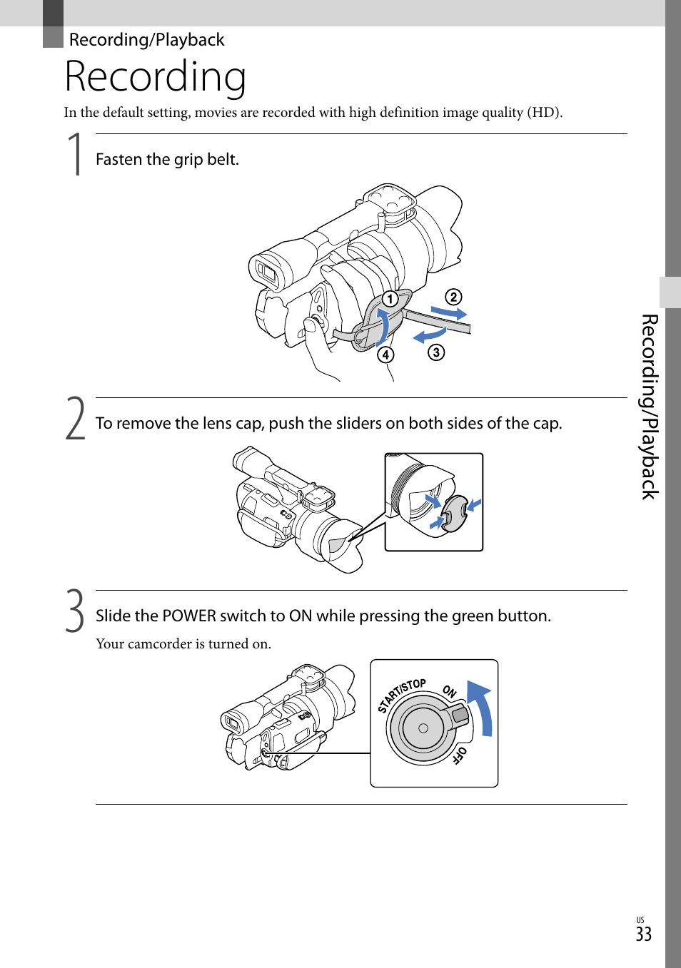 Recording/playback, Recording | Sony NEX-VG30H User Manual | Page 33 / 155