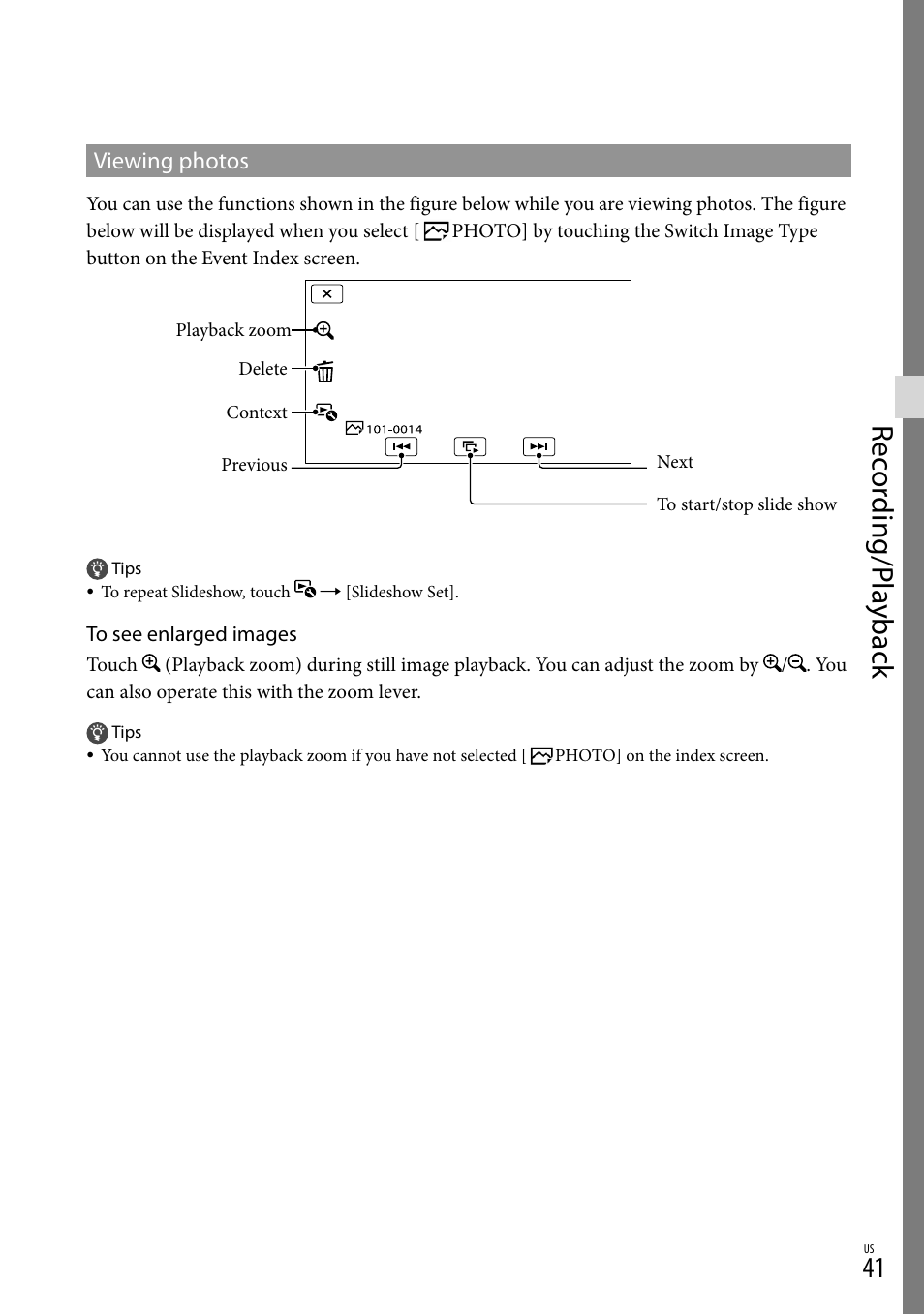 Rec or ding/p la yback | Sony NEX-VG30H User Manual | Page 41 / 155