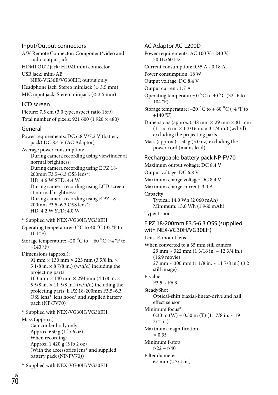 Sony NEX-VG30H User Manual | Page 70 / 155