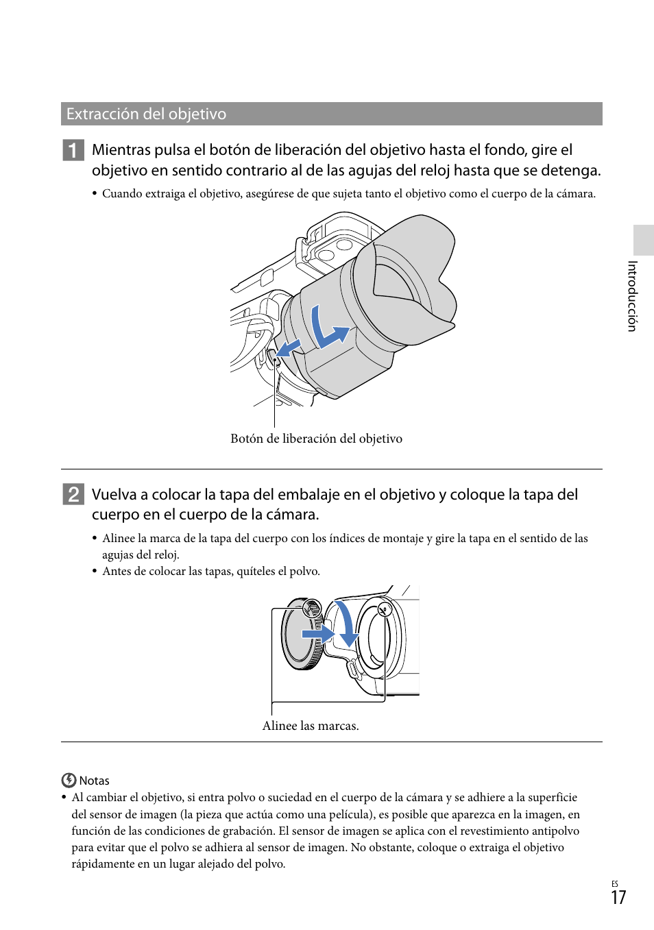 Extracción del objetivo | Sony NEX-VG30H User Manual | Page 95 / 155