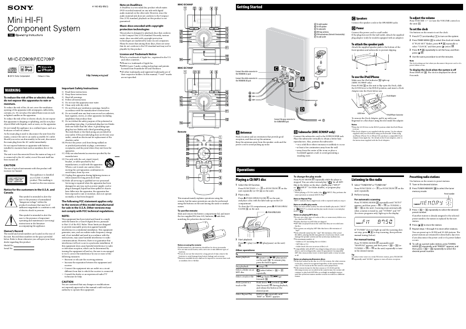 Sony MHC-EC909iP User Manual | 2 pages