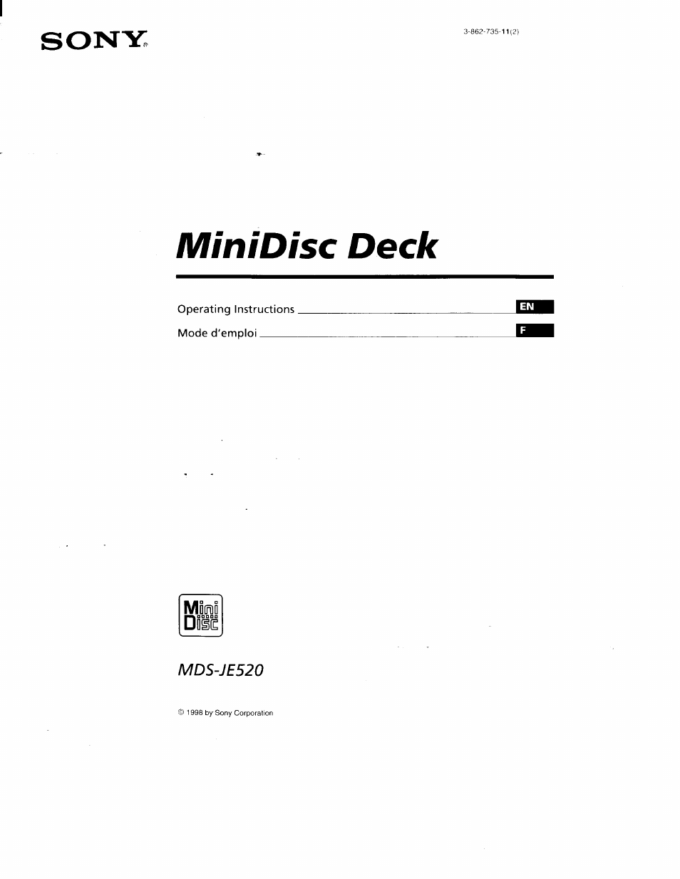 Sony MDS-JE520 User Manual | 45 pages