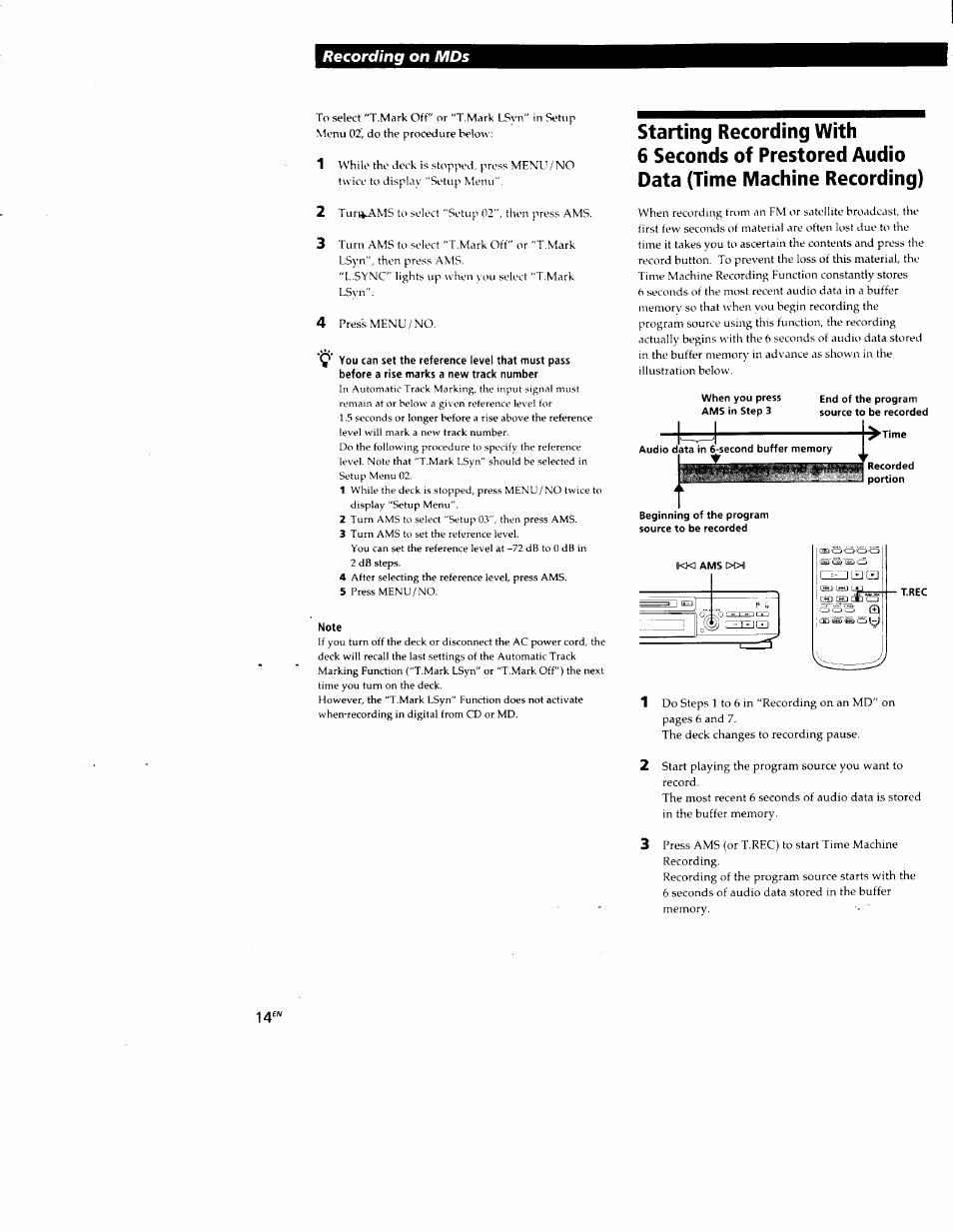 Note, Recording on mds | Sony MDS-JE520 User Manual | Page 14 / 45