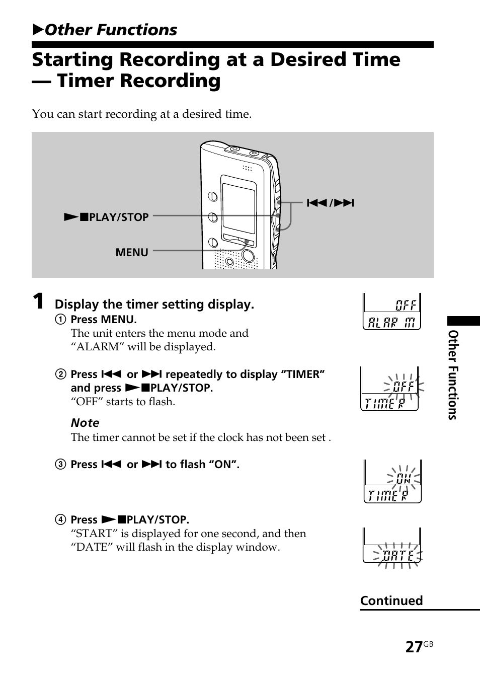 Other functions, Bother functions | Sony ICD-B25 User Manual | Page 27 / 48