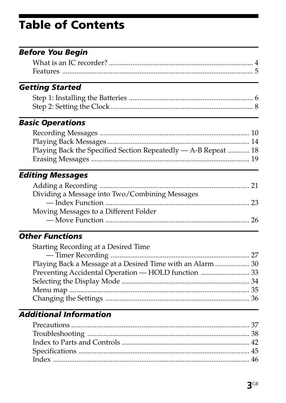 Sony ICD-B25 User Manual | Page 3 / 48