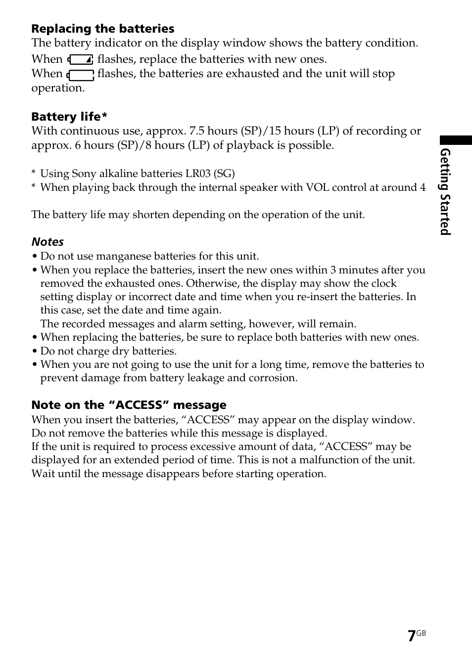 Sony ICD-B25 User Manual | Page 7 / 48