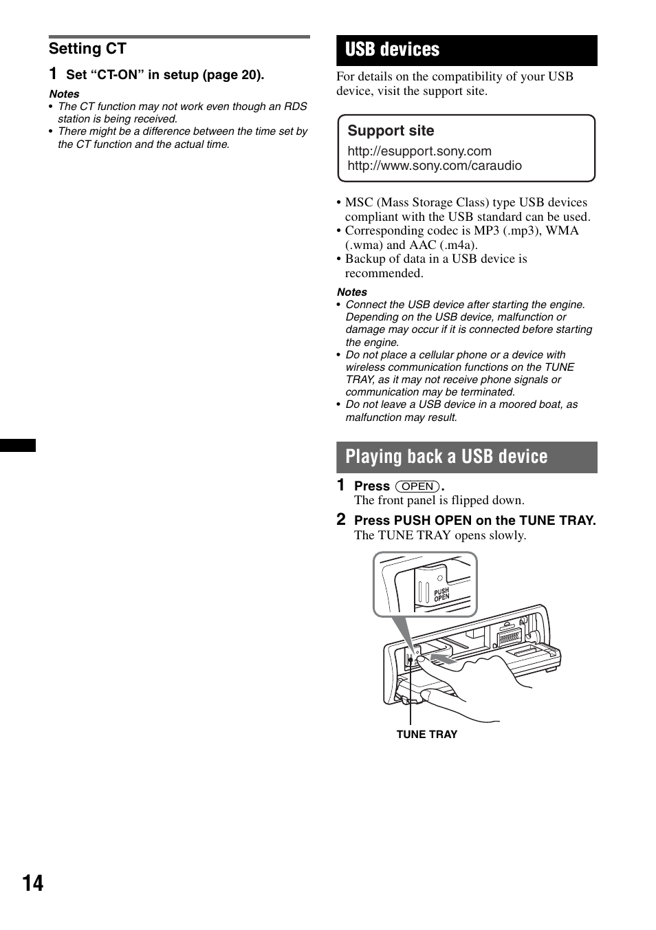 Setting ct, Usb devices, Playing back a usb device | Sony DSX-MS60 User Manual | Page 14 / 80