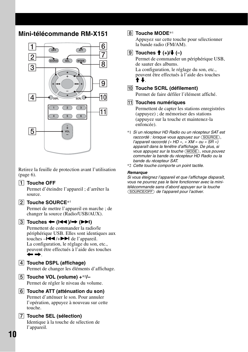 Mini-télécommande rm-x151 | Sony DSX-MS60 User Manual | Page 36 / 80