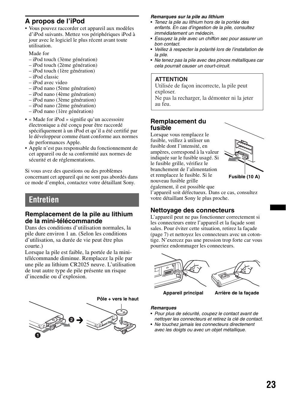 A propos de l’ipod, Entretien | Sony DSX-MS60 User Manual | Page 49 / 80