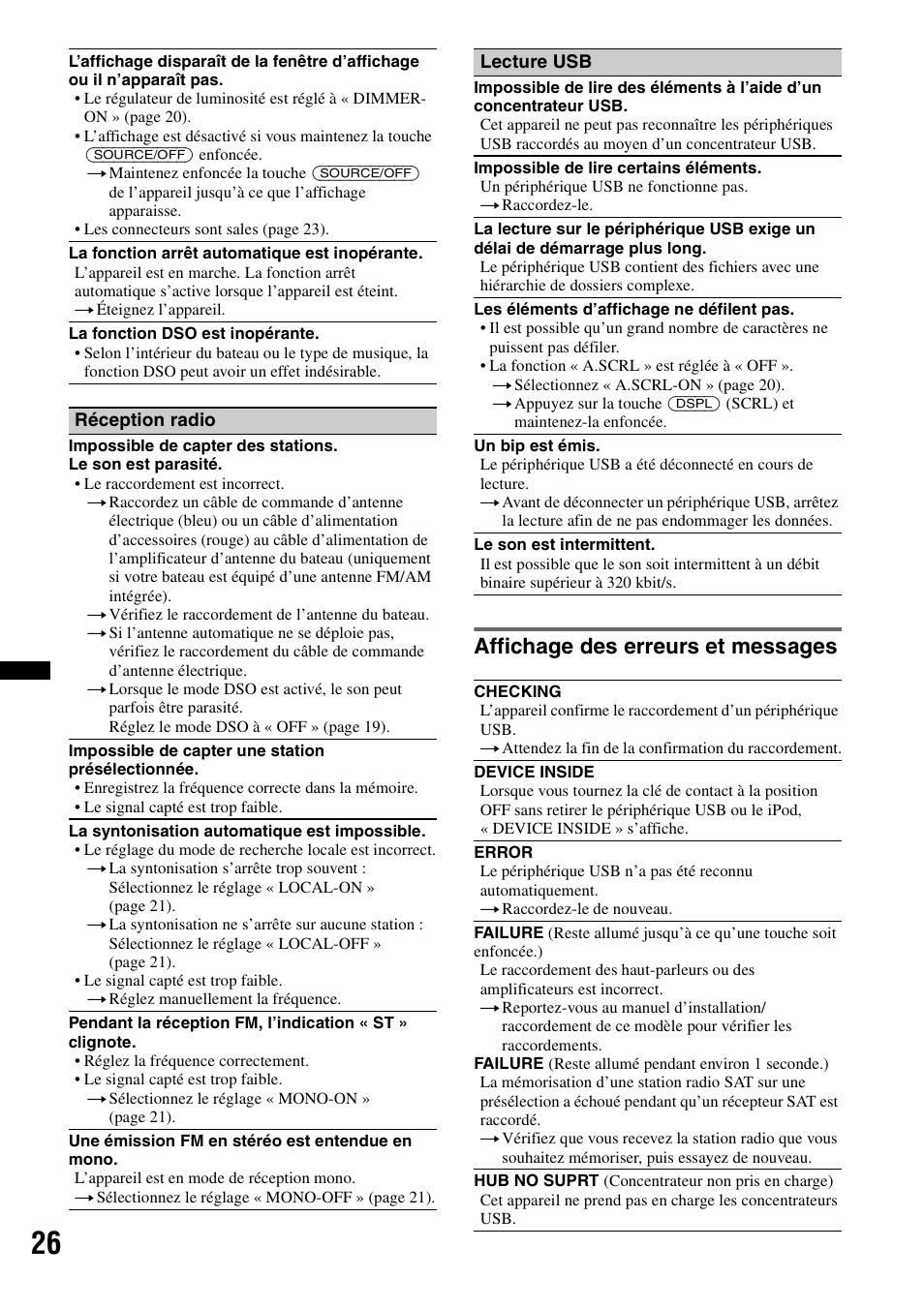 Affichage des erreurs et messages | Sony DSX-MS60 User Manual | Page 52 / 80