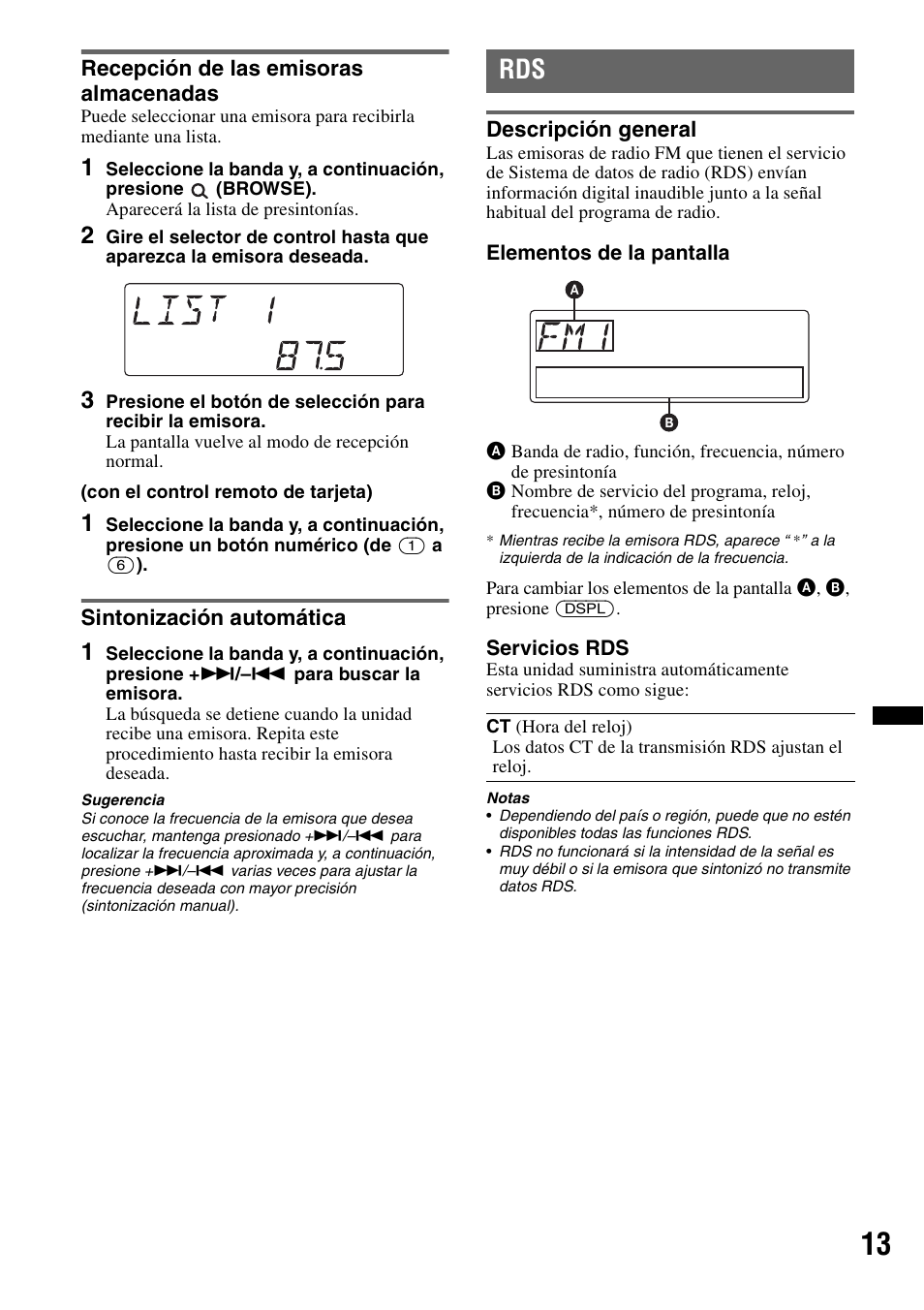 Recepción de las emisoras almacenadas, Sintonización automática, Descripción general | Sony DSX-MS60 User Manual | Page 65 / 80