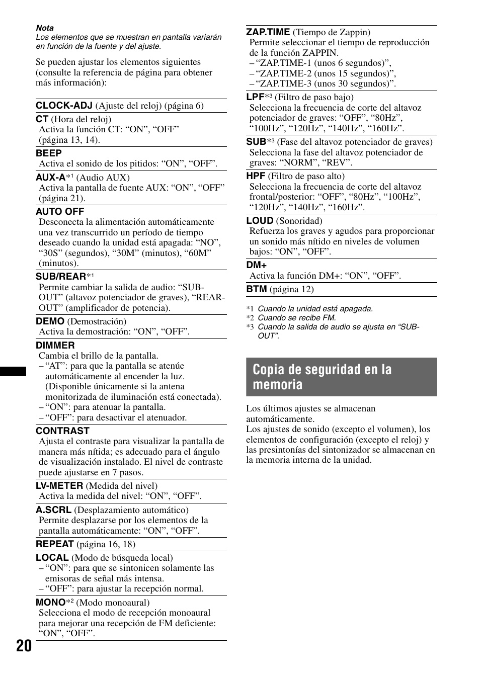 Copia de seguridad en la memoria | Sony DSX-MS60 User Manual | Page 72 / 80