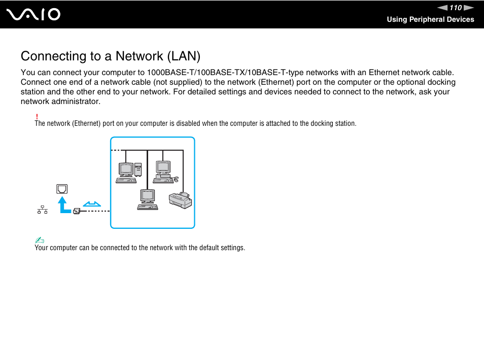 Connecting to a network (lan) | Sony VGN-TT190EIN User Manual | Page 110 / 242