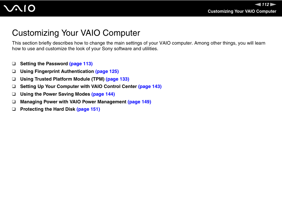 Customizing your vaio computer | Sony VGN-TT190EIN User Manual | Page 112 / 242