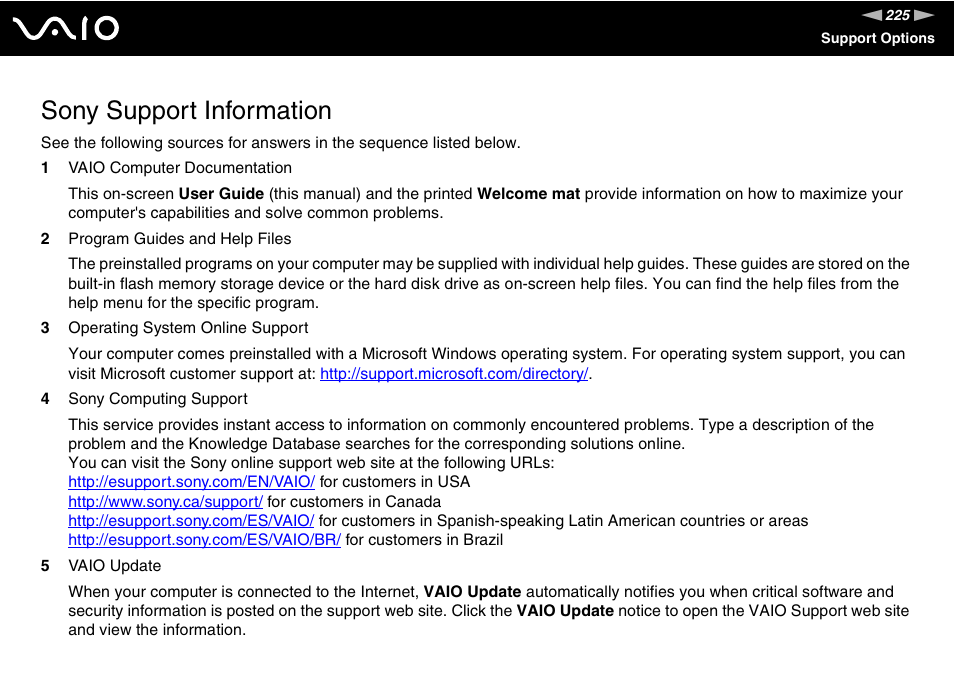 Sony support information, To vi | Sony VGN-TT190EIN User Manual | Page 225 / 242