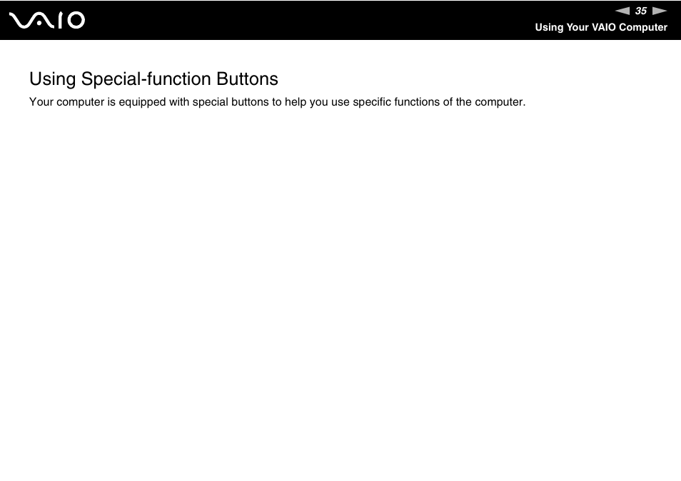 Using special-function buttons | Sony VGN-TT190EIN User Manual | Page 35 / 242