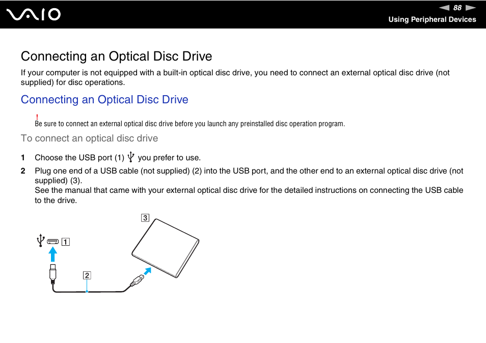 Connecting an optical disc drive | Sony VGN-TT190EIN User Manual | Page 88 / 242