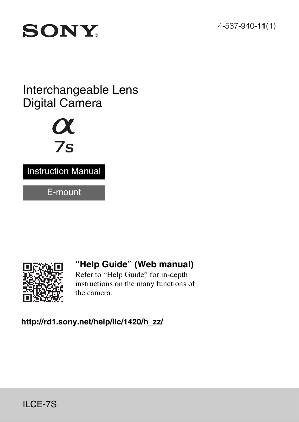 Sony ILCE-7S User Manual | 96 pages
